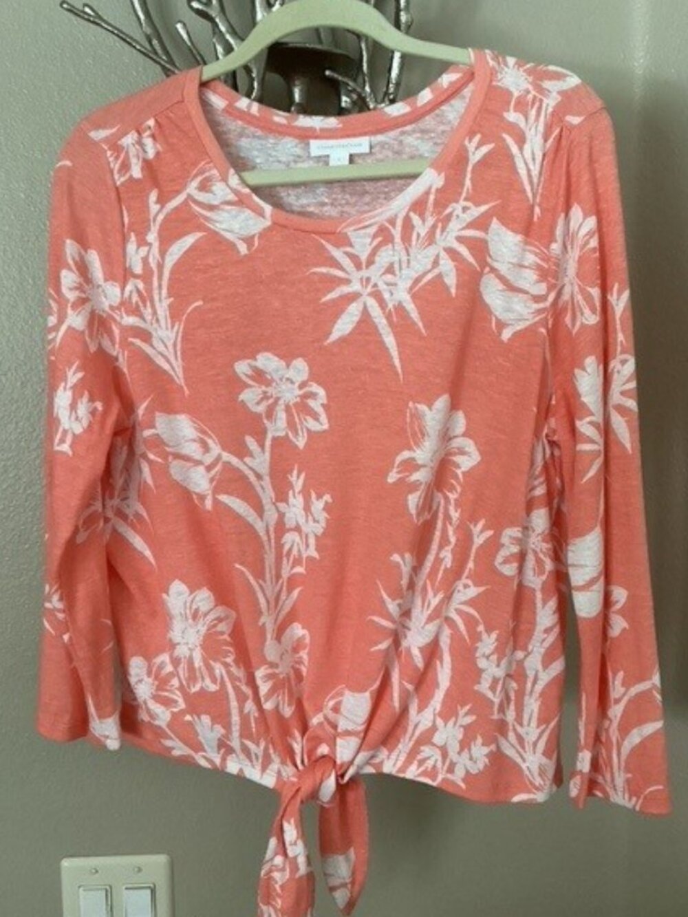 Charter Club coral, orange and white flowered woman's top, blouse, size large